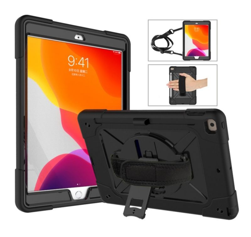 Rugged case for all Apple 10 9 and 11 iPads with hand & shoulder strap &  glass screen protector